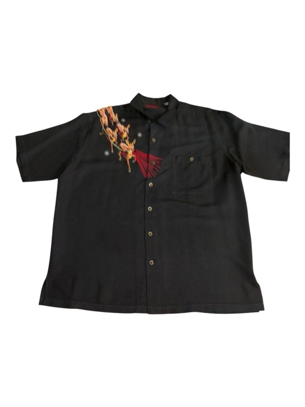 Tori Richard Men’s Size XL Santa Sleigh Rudolph Reindeer Embroidery Silk Shirt